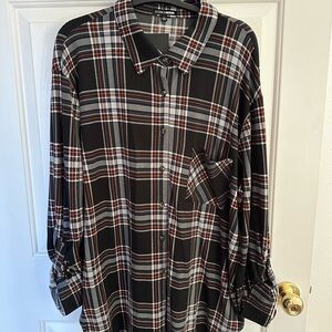 Fashion Nova Men’s Black, Gray & Red Plaid Button-Down Shirt